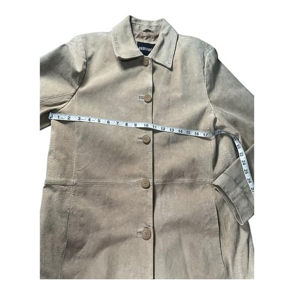 Bernardo Tan Genuine Leather Button Coat L Lined Pockets Classic Minimalist - Picture 9 of 15